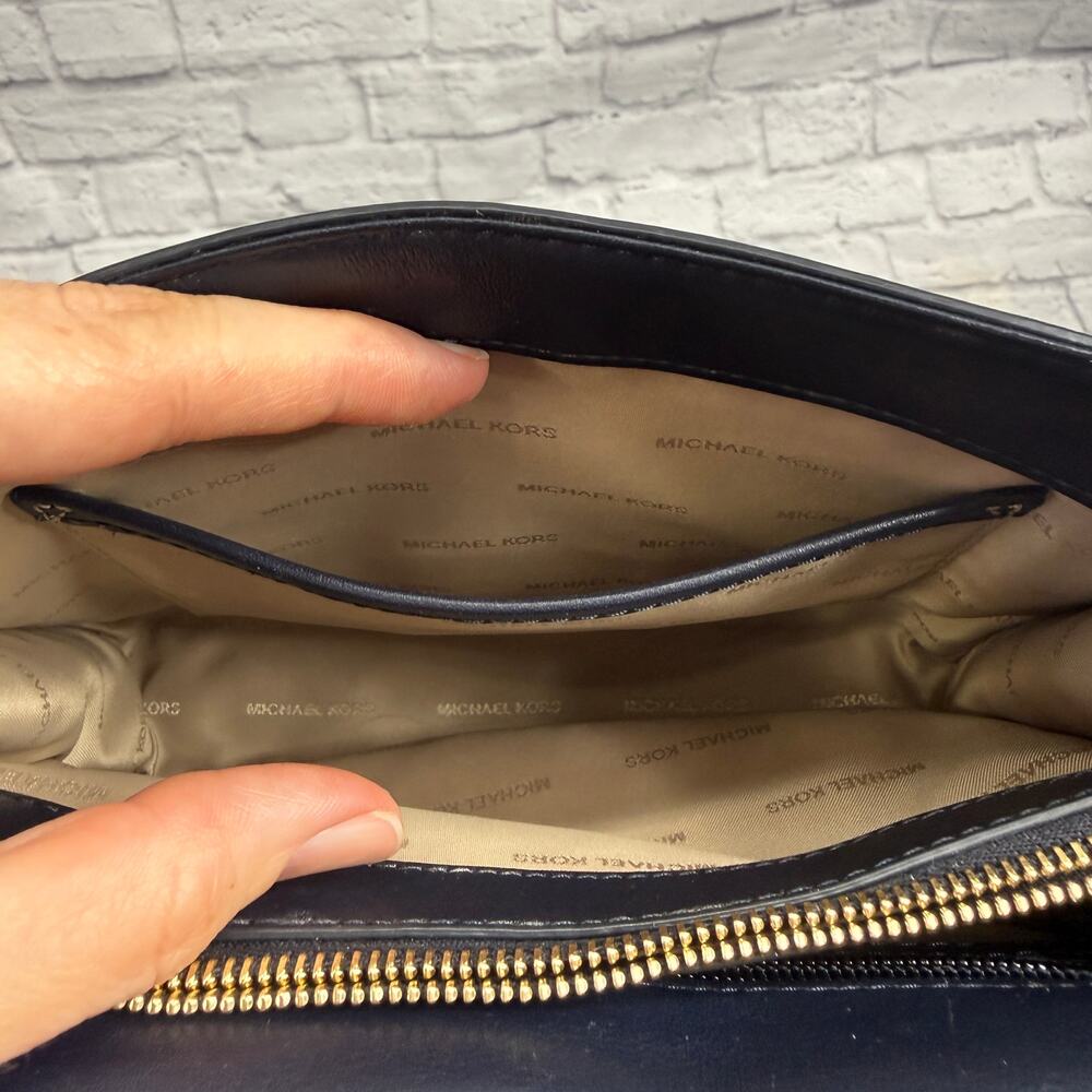 Michael Kors Whitney Studded Frame Shoulder Bag Navy Blue Gold Chain - Picture 10 of 10